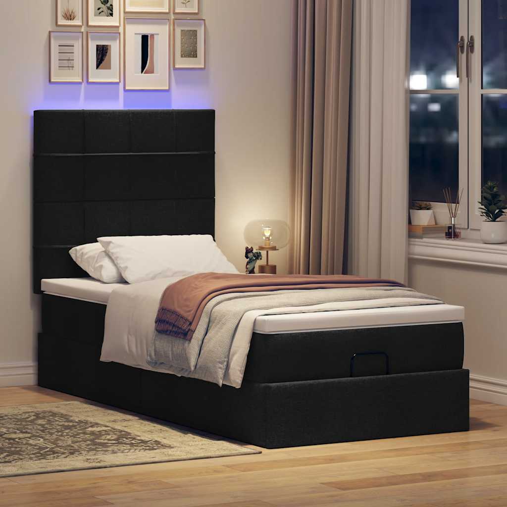 Οθωμανικό κρεβάτι με στρώμα & LEDs Μαύρο 100x200 cm Ύφασμα