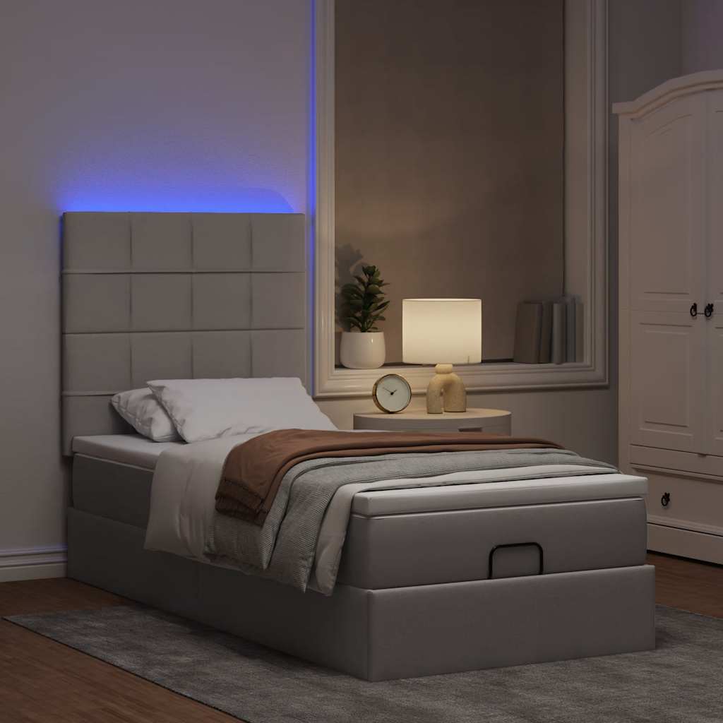 Οθωμανικό κρεβάτι με στρώμα & LEDs Taupe 100x200 cm Ύφασμα