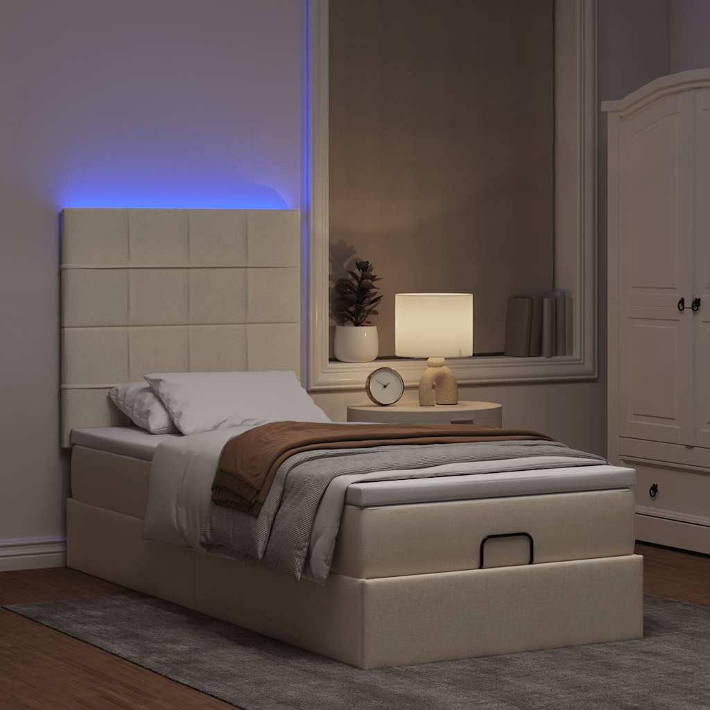 Οθωμανικό κρεβάτι με στρώμα & LEDs Cream 100x200 cm Ύφασμα