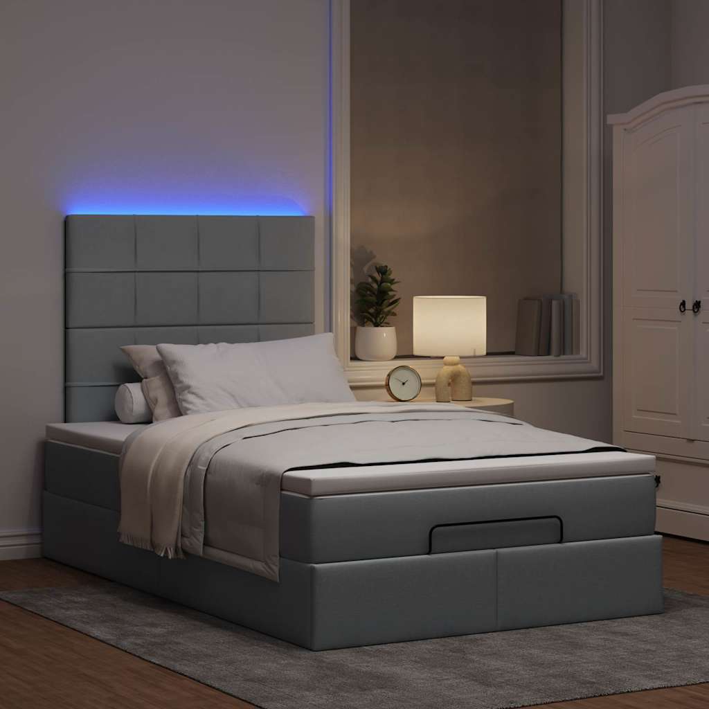 Οθωμανικό κρεβάτι με στρώμα & LEDs Ανοιχτό γκρι Ύφασμα
