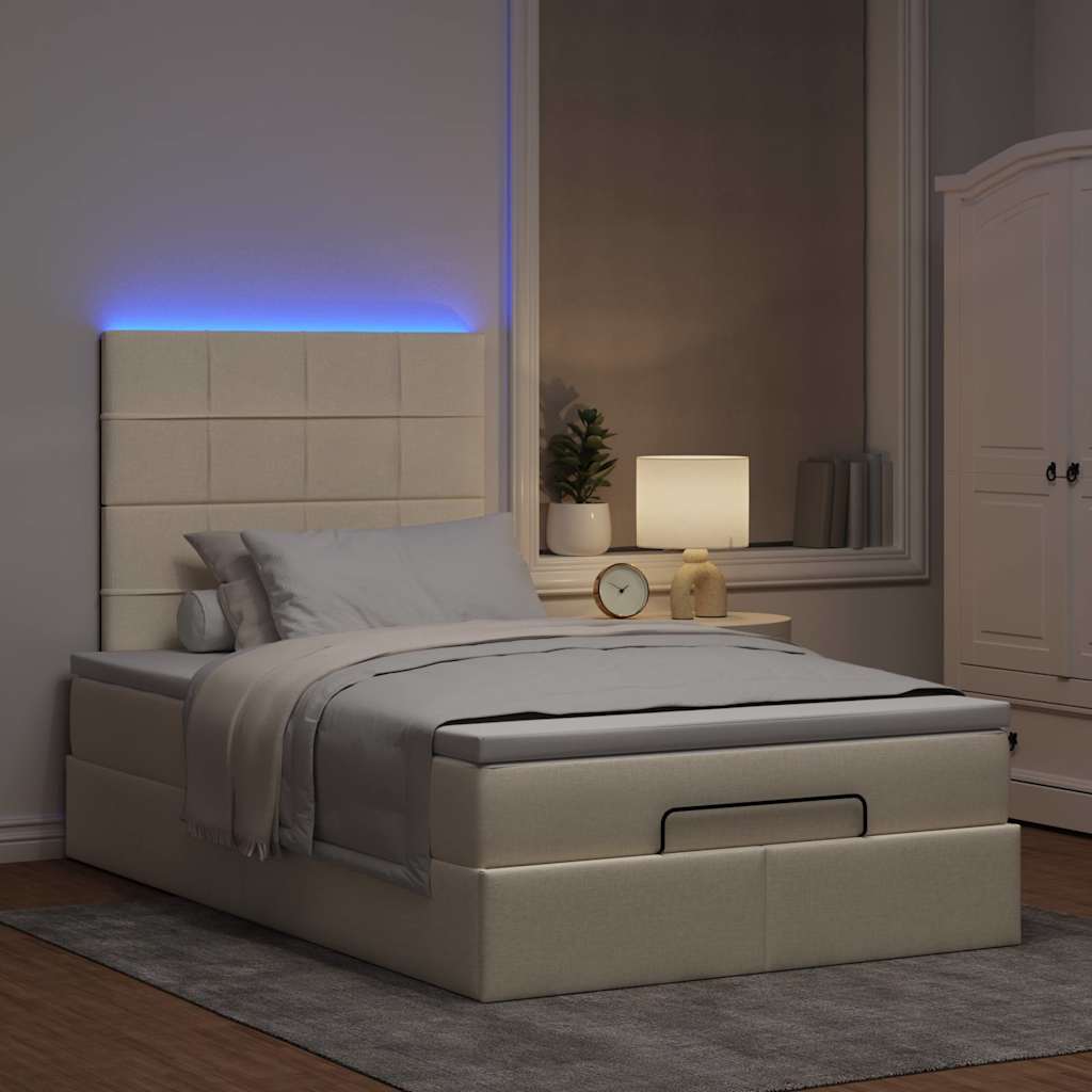Οθωμανικό κρεβάτι με στρώμα & LEDs Cream 120x190cm ύφασμα