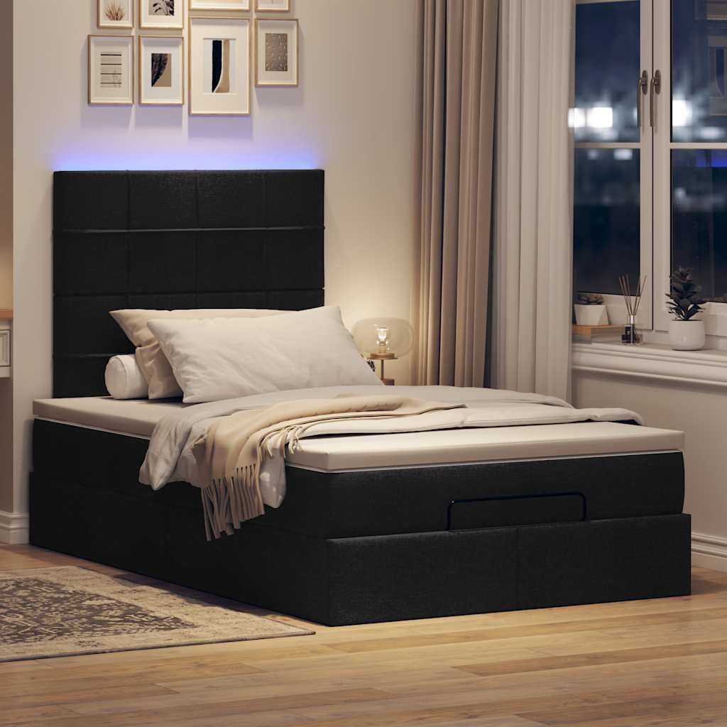 Οθωμανικό κρεβάτι με στρώμα & LEDs Μαύρο 120x200 cm Ύφασμα