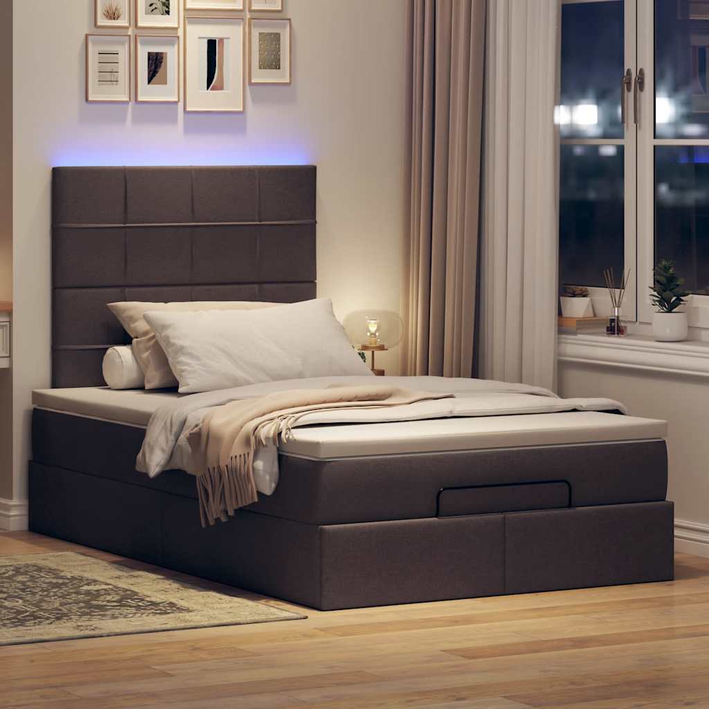 Οθωμανικό κρεβάτι με στρώμα & LEDs Σκούρο καφέ 120x200cm Ύφασμα