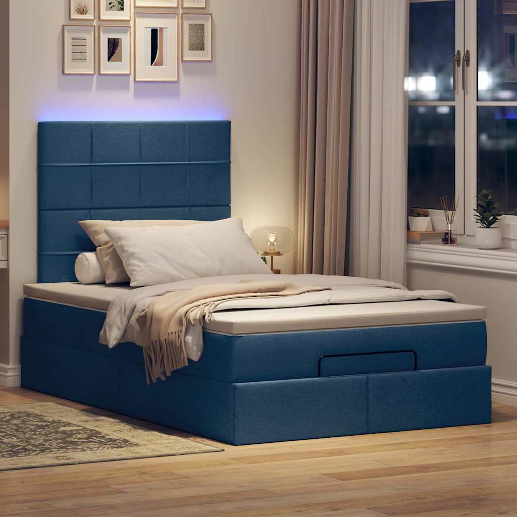 Οθωμανικό κρεβάτι με στρώμα & LEDs Μπλε 120x200 cm Ύφασμα