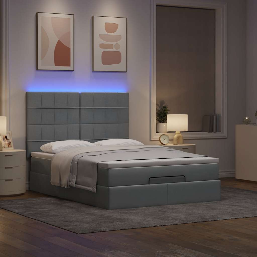 Οθωμανικό κρεβάτι με στρώμα & LEDs Ανοιχτό γκρι ύφασμα