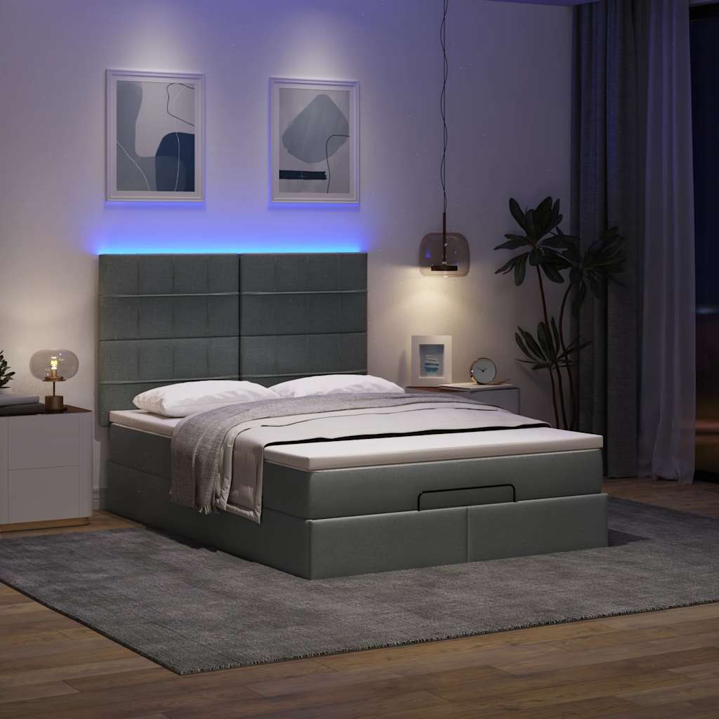 Οθωμανικό κρεβάτι με στρώμα & LEDs Σκούρο γκρι 140x200cm Ύφασμα