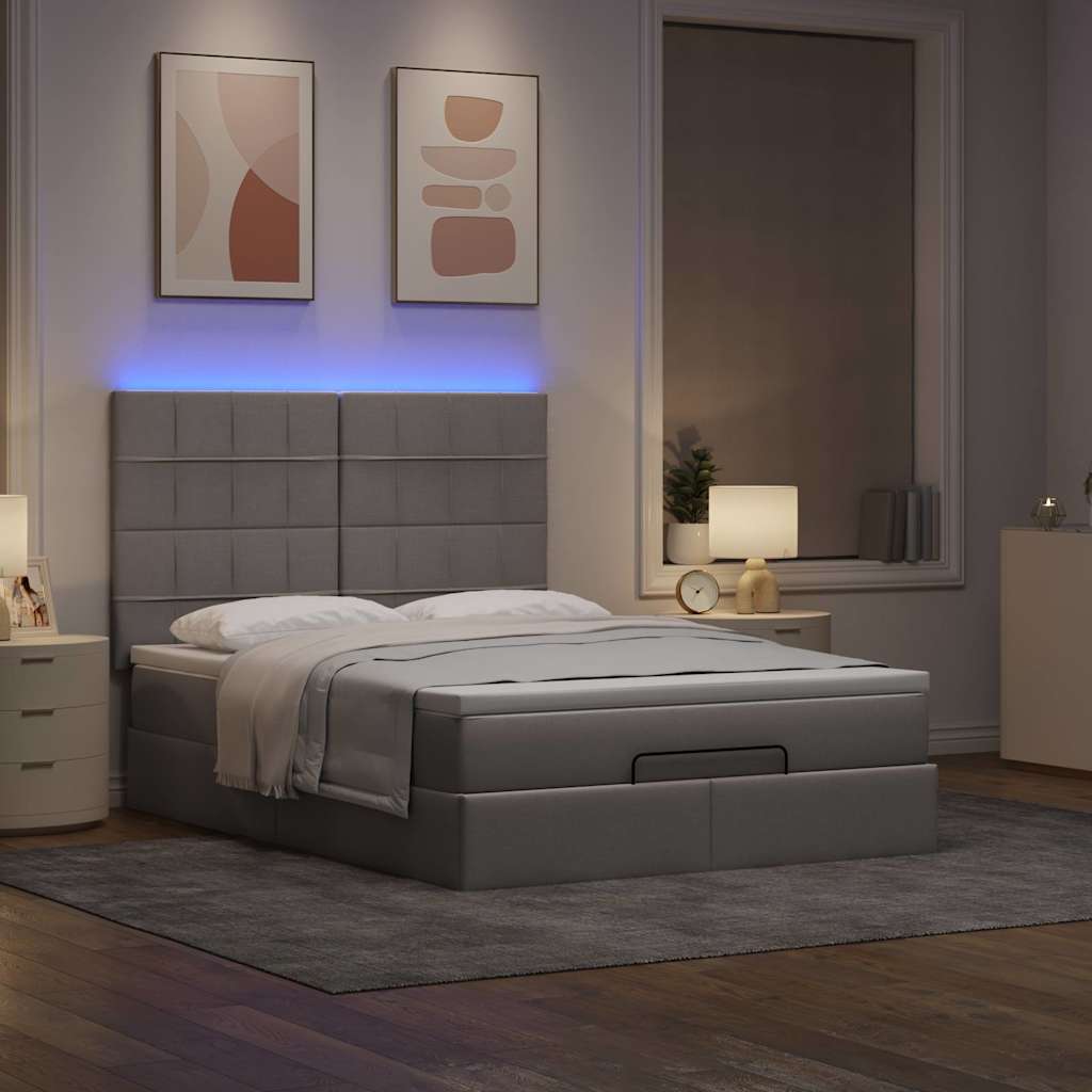 Οθωμανικό κρεβάτι με στρώμα & LEDs Taupe 140x200 cm Ύφασμα