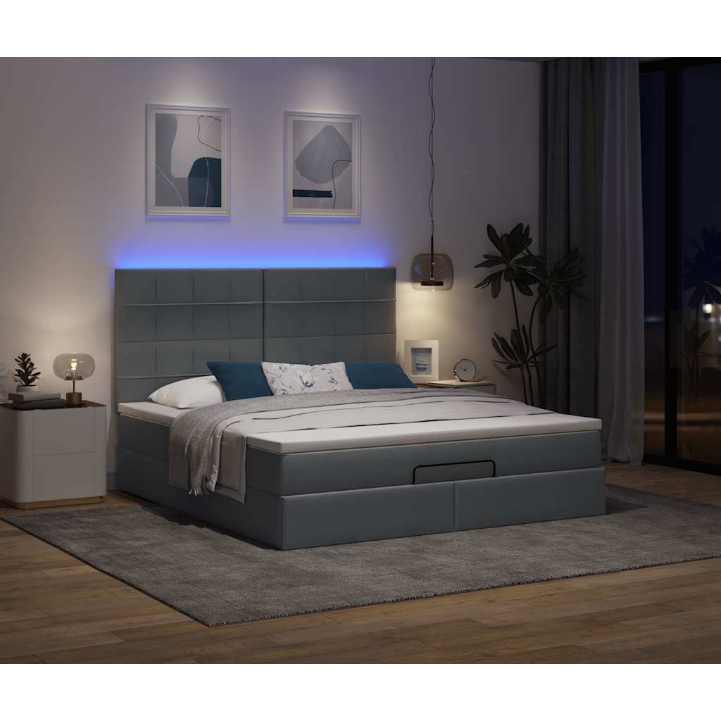 Οθωμανικό κρεβάτι με στρώμα & LEDs Σκούρο γκρι 160x200cm ύφασμα