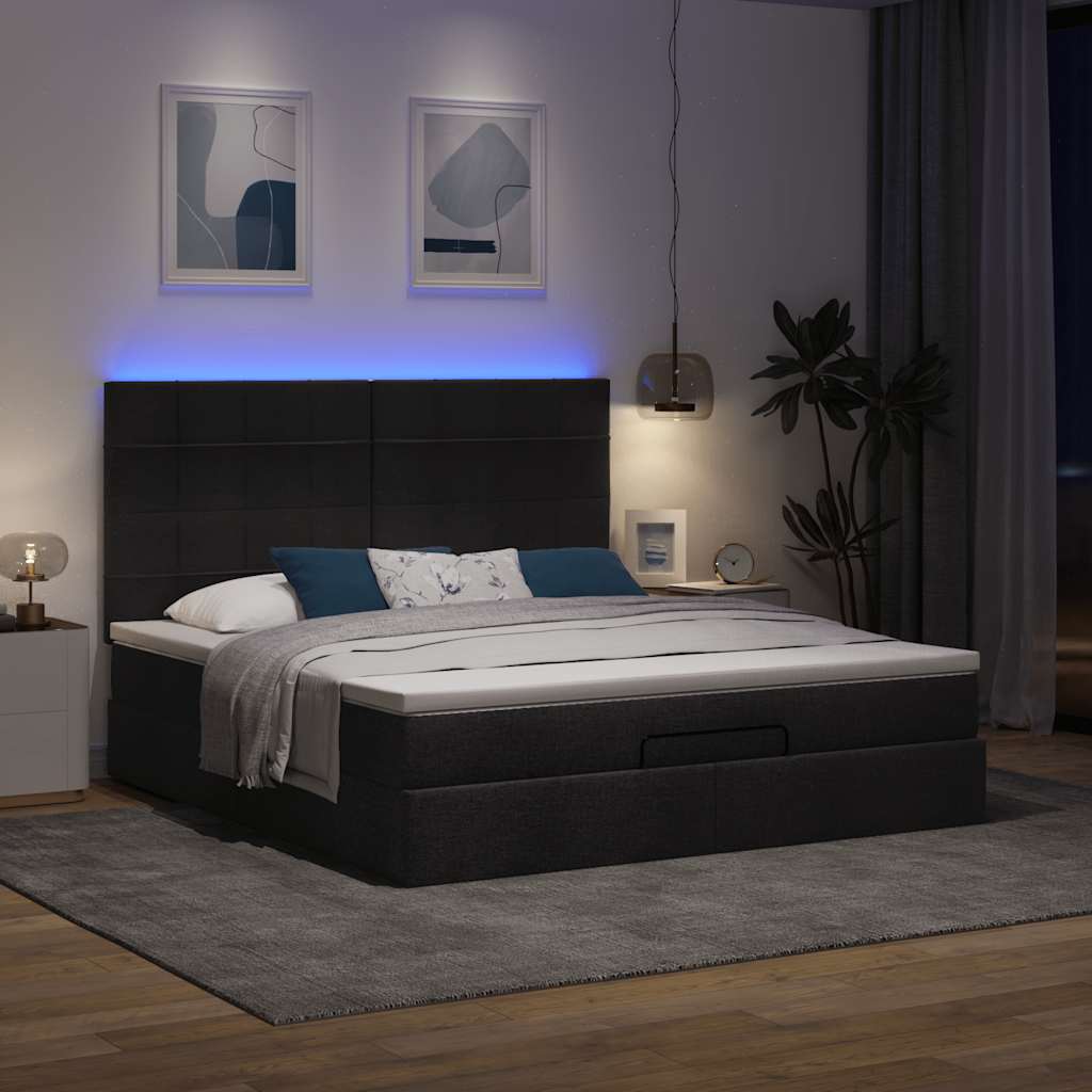 Οθωμανικό κρεβάτι με στρώμα & LEDs Μαύρο ύφασμα 180x200cm
