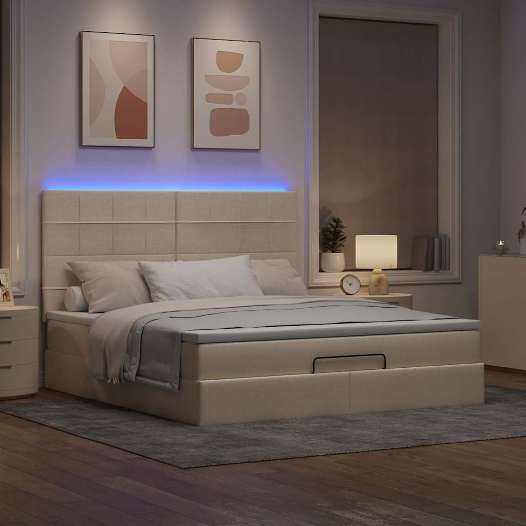Οθωμανικό κρεβάτι με στρώμα & LEDs Cream 180x200cm ύφασμα