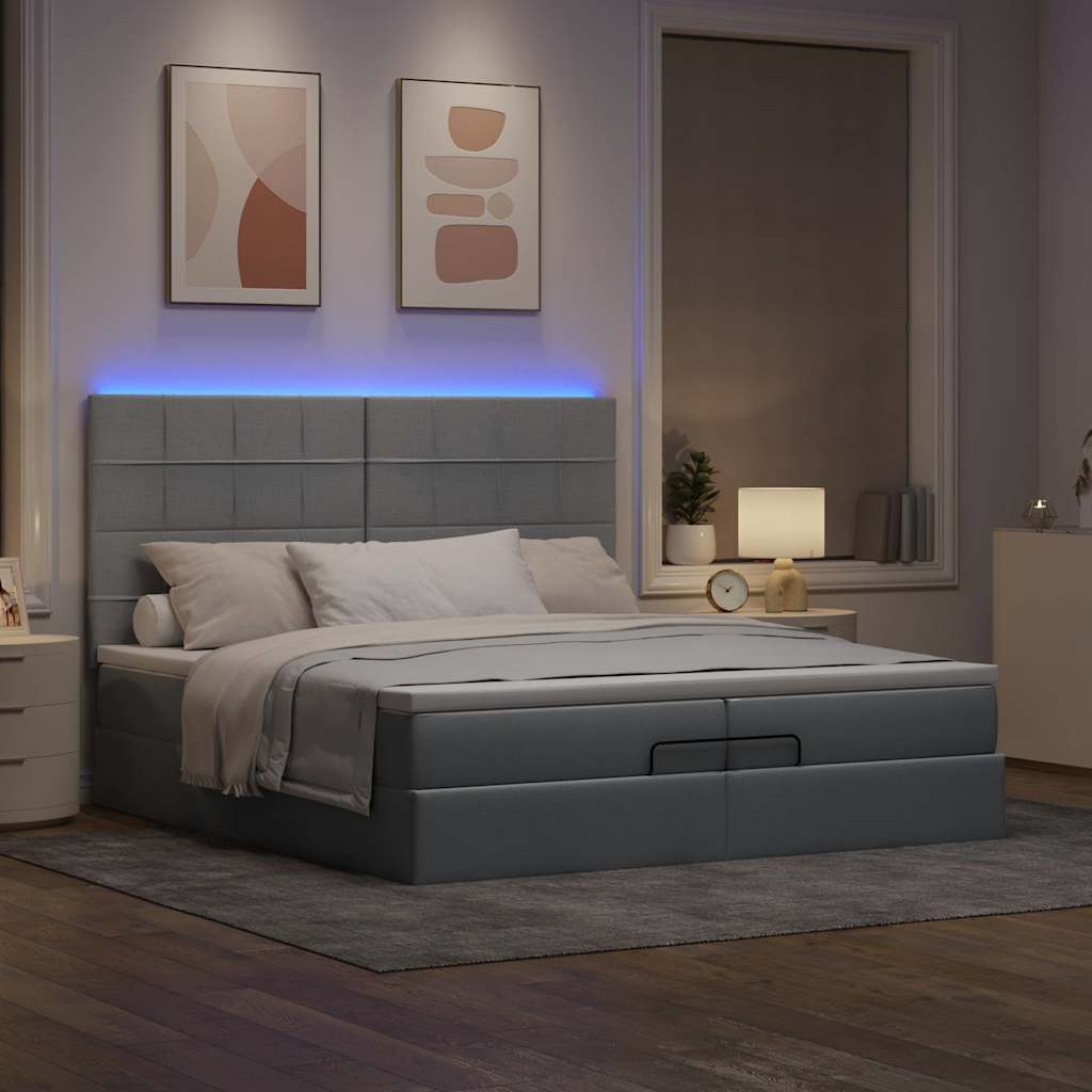 Οθωμανικό κρεβάτι με στρώματα & LEDs Ανοιχτό γκρι ύφασμα