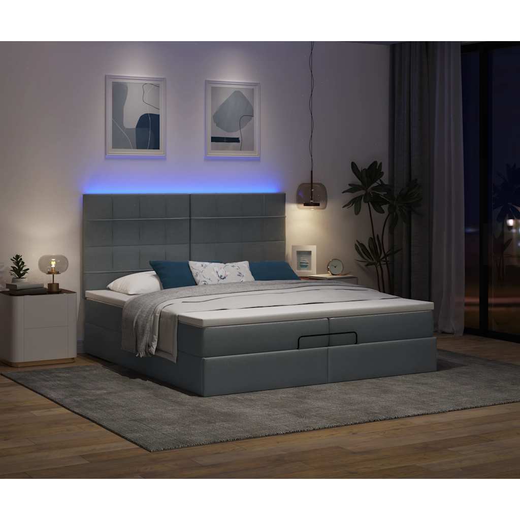 Οθωμανικό κρεβάτι με στρώματα&LEDs Σκούρο γκρι 200x200cm ύφασμα