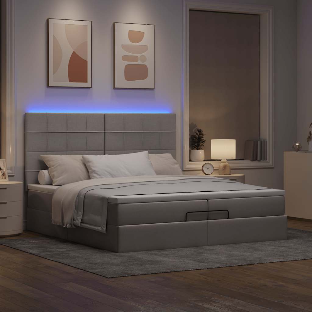 Οθωμανικό κρεβάτι με στρώματα & LEDs Taupe 200x200cm ύφασμα