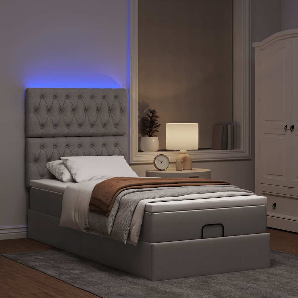 Οθωμανικό κρεβάτι με στρώμα & LEDs Taupe 100x200 cm Ύφασμα