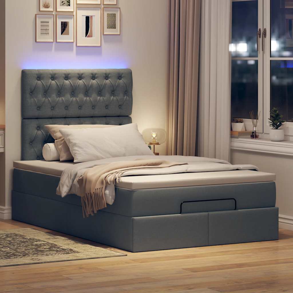 Οθωμανικό κρεβάτι με στρώμα & LEDs Σκούρο γκρι 120x190cm Ύφασμα