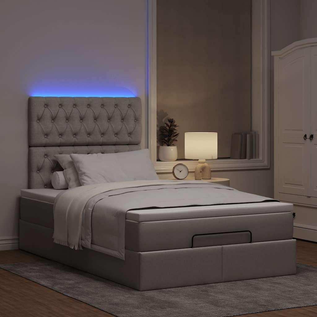 Οθωμανικό κρεβάτι με στρώμα & LEDs Taupe 120x190cm ύφασμα