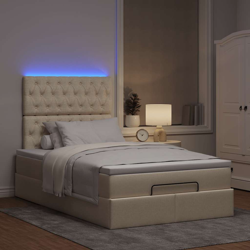 Οθωμανικό κρεβάτι με στρώμα & LEDs Cream 120x190cm ύφασμα