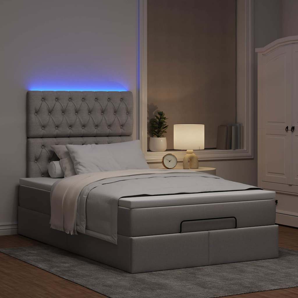 Οθωμανικό κρεβάτι με στρώμα & LEDs Taupe 120x200cm ύφασμα