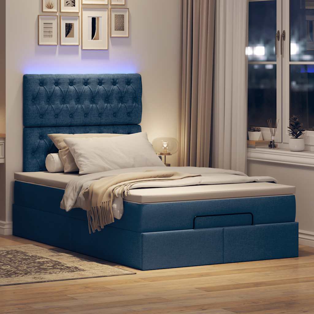 Οθωμανικό κρεβάτι με στρώμα & LEDs Μπλε 120x200 cm Ύφασμα