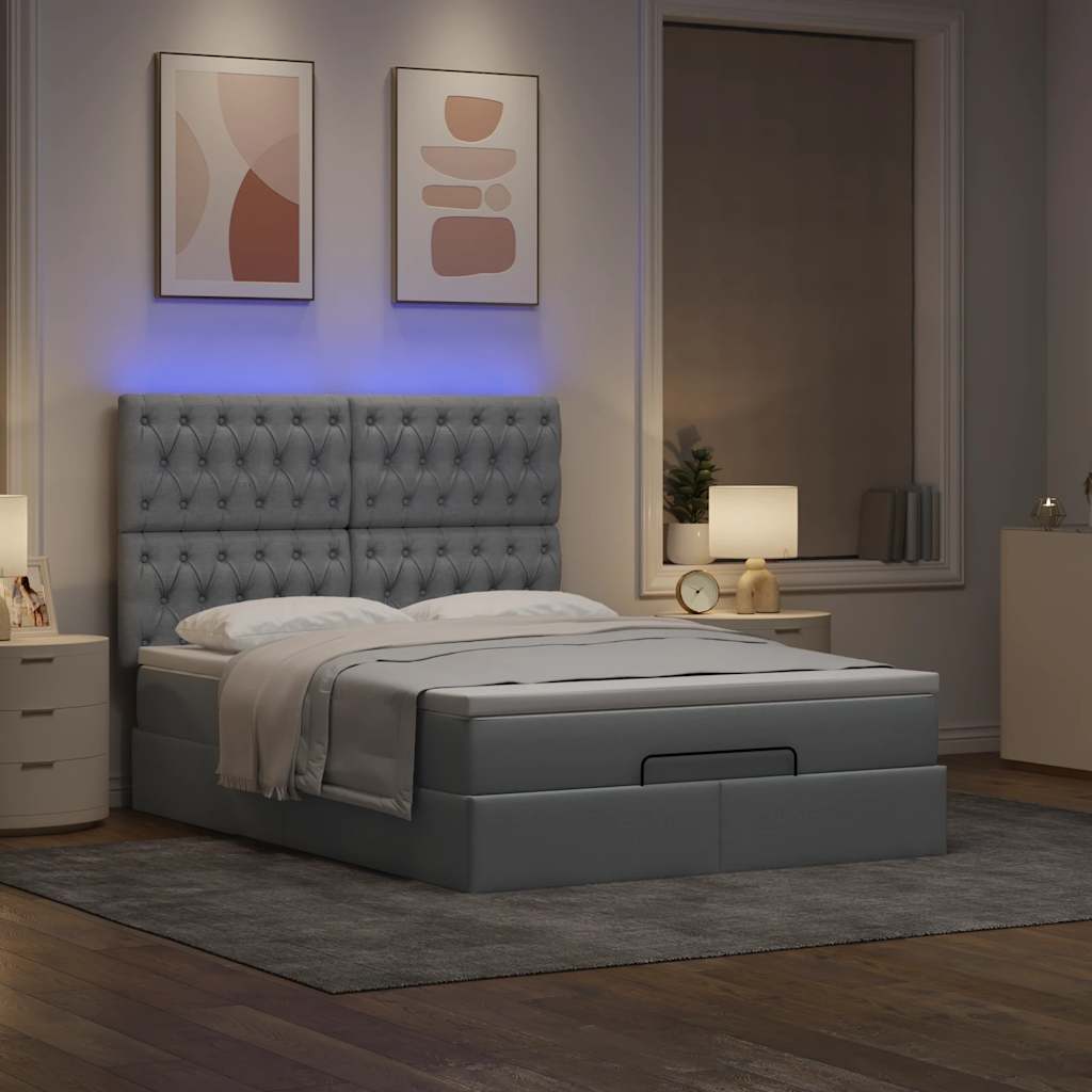 Οθωμανικό κρεβάτι με στρώμα & LEDs Ανοιχτό γκρι ύφασμα