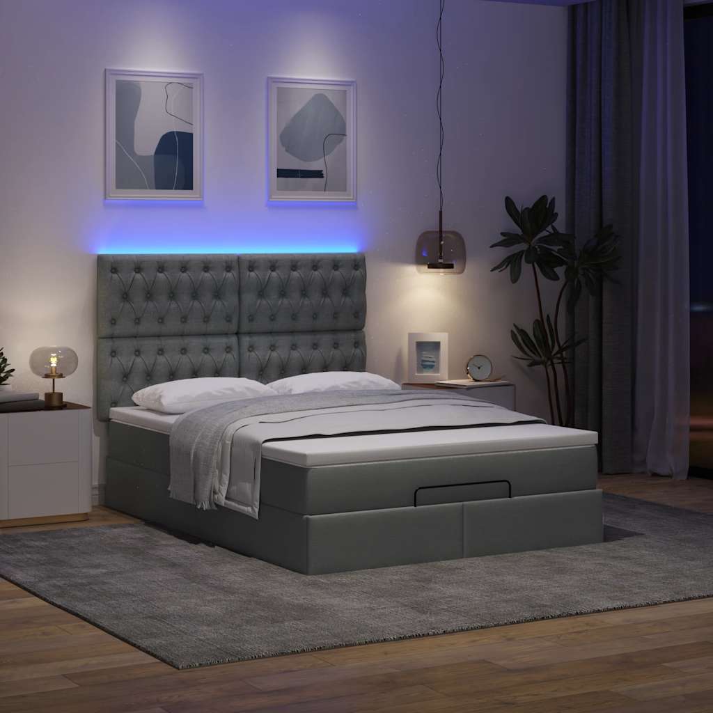 Οθωμανικό κρεβάτι με στρώμα & LEDs Σκούρο γκρι 140x200cm Ύφασμα