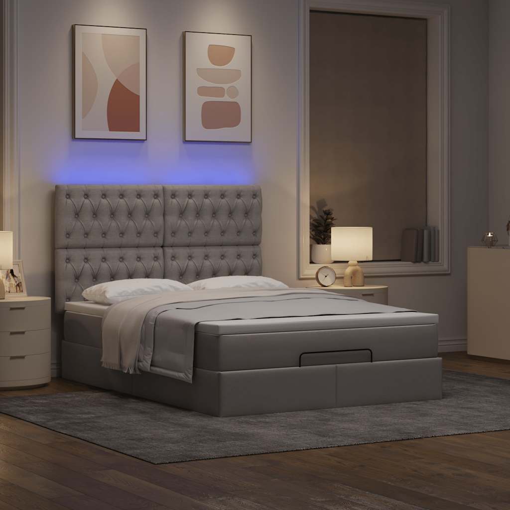 Οθωμανικό κρεβάτι με στρώμα & LEDs Taupe 140x200 cm Ύφασμα