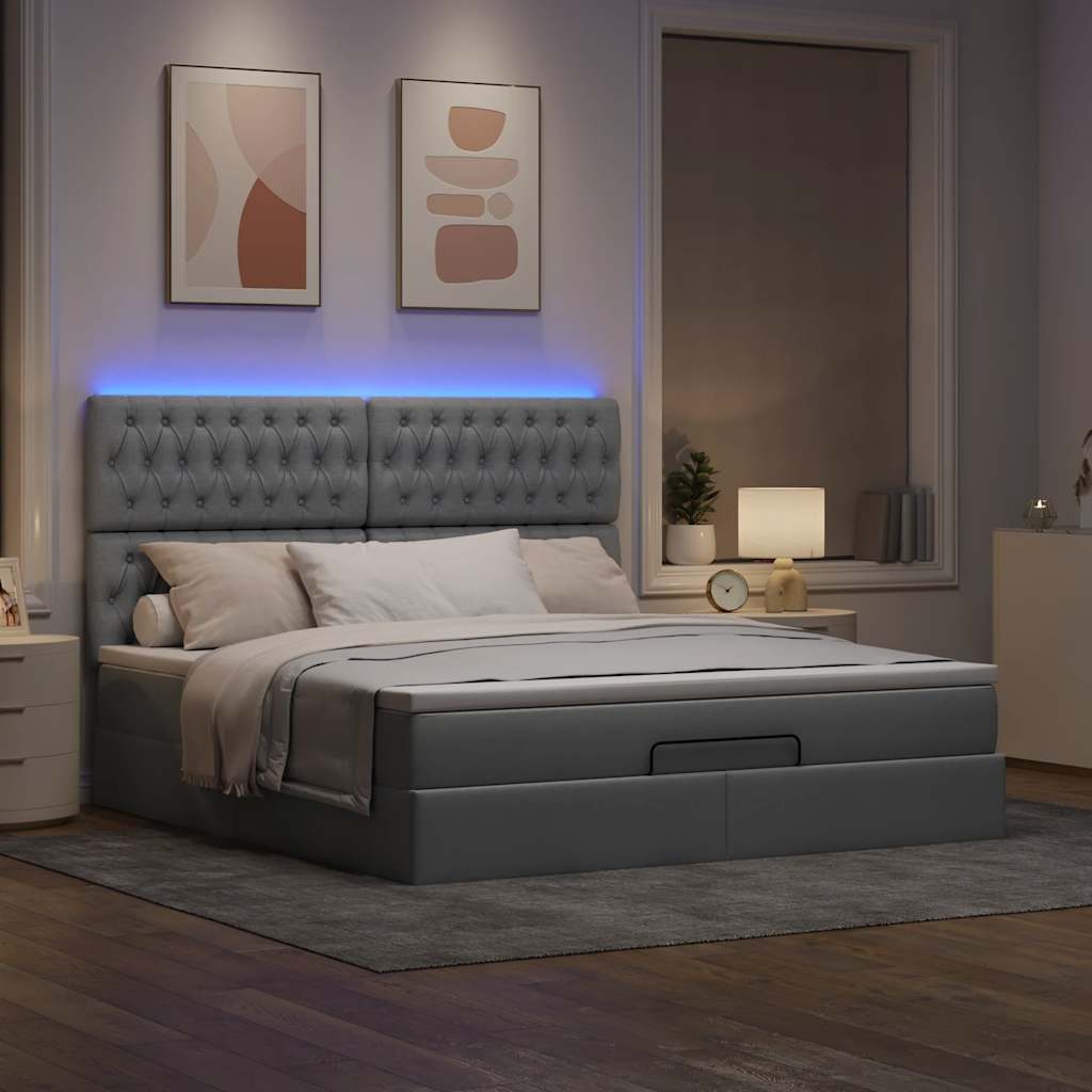 Οθωμανικό κρεβάτι με στρώμα&LEDs Ανοιχτό γκρι 160x200cm Ύφασμα