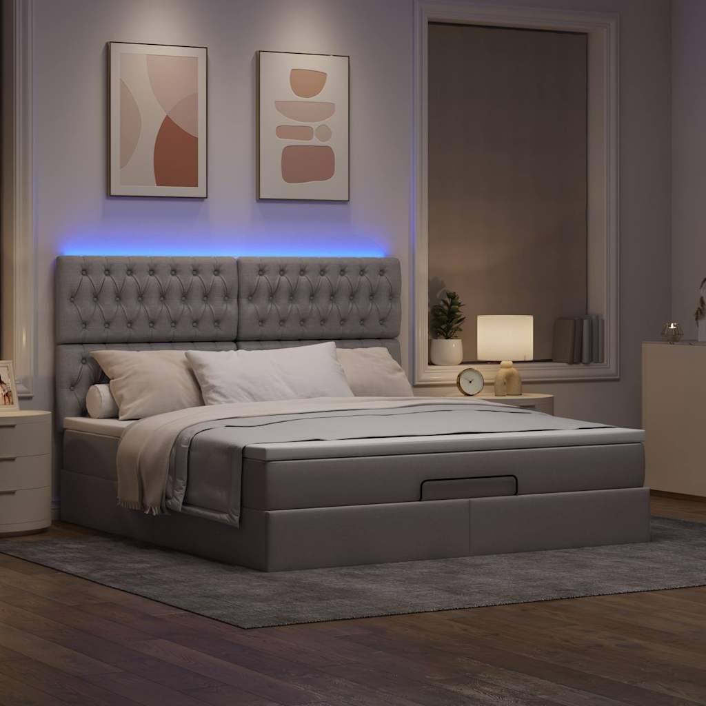 Οθωμανικό κρεβάτι με στρώμα & LEDs Taupe 160x200cm ύφασμα