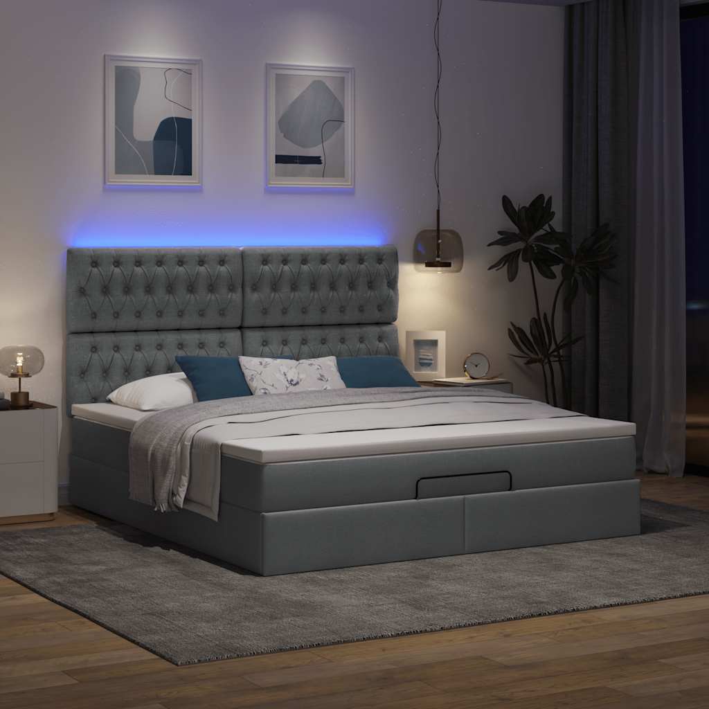 Οθωμανικό κρεβάτι με στρώμα & LEDs Σκούρο γκρι 180x200cm ύφασμα