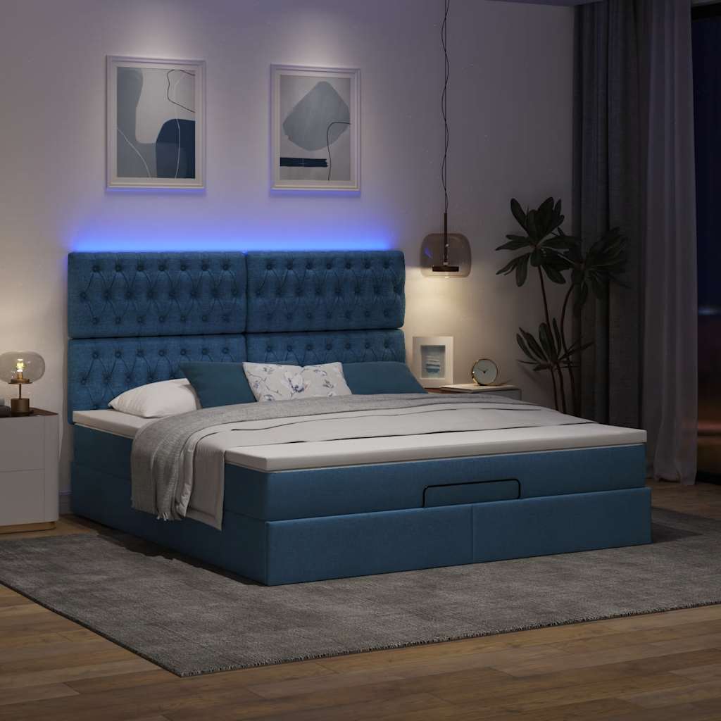Οθωμανικό κρεβάτι με στρώμα & LEDs Μπλε 180x200cm ύφασμα