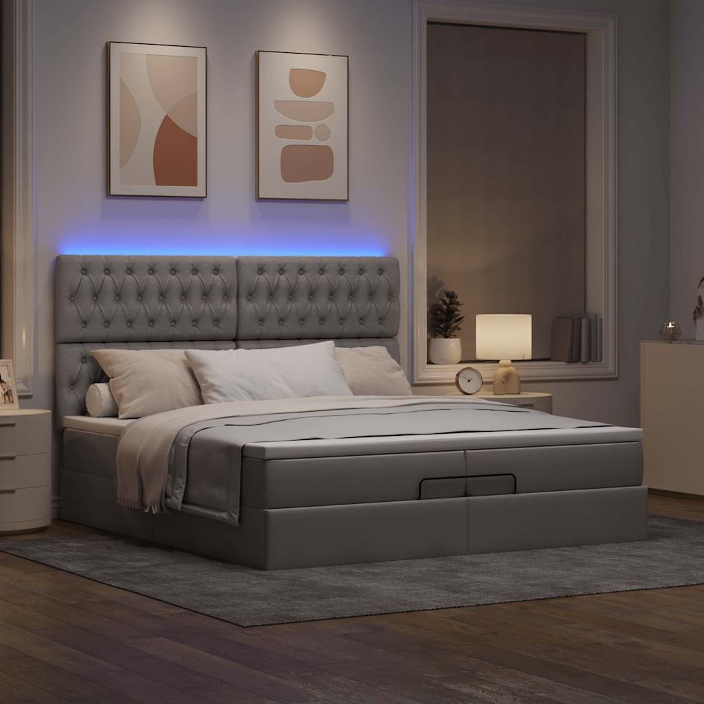 Οθωμανικό κρεβάτι με στρώματα & LEDs Taupe 200x200cm ύφασμα