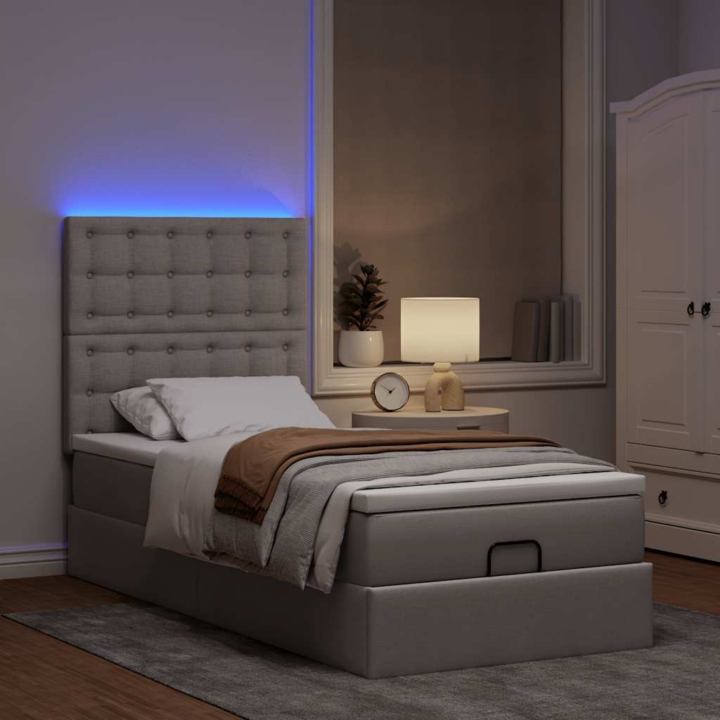 Οθωμανικό κρεβάτι με στρώμα & LEDs Taupe 90x200 cm ύφασμα