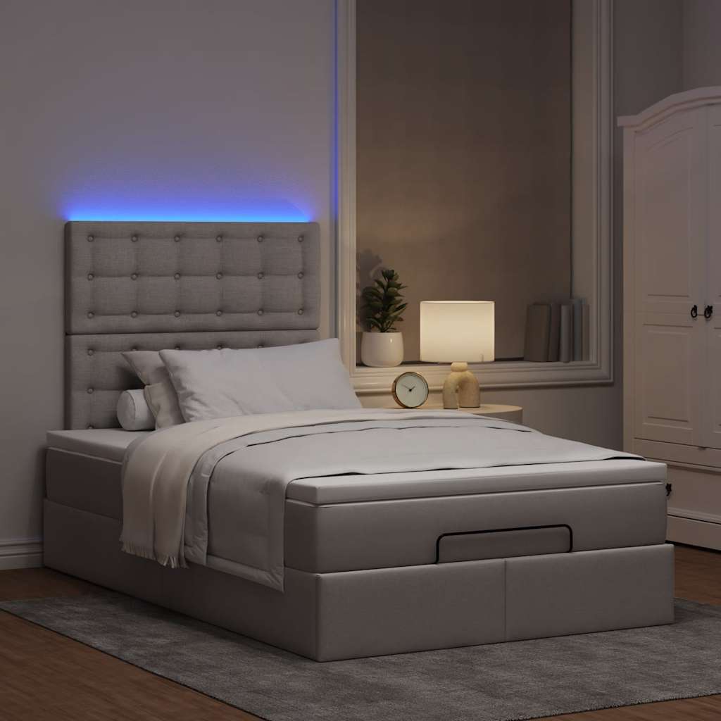 Οθωμανικό κρεβάτι με στρώμα & LEDs Taupe 120x190cm ύφασμα