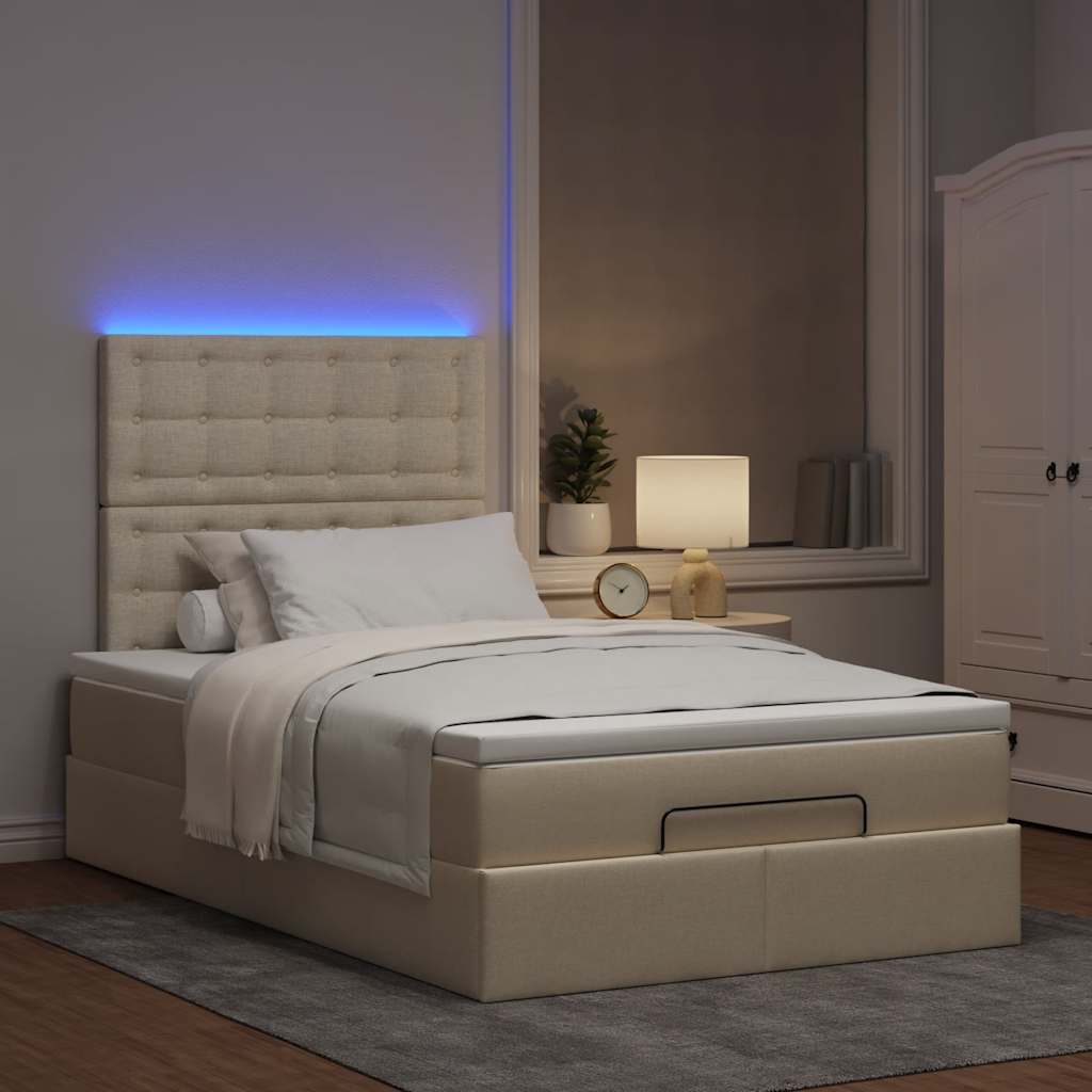 Οθωμανικό κρεβάτι με στρώμα & LEDs Cream 120x190cm ύφασμα