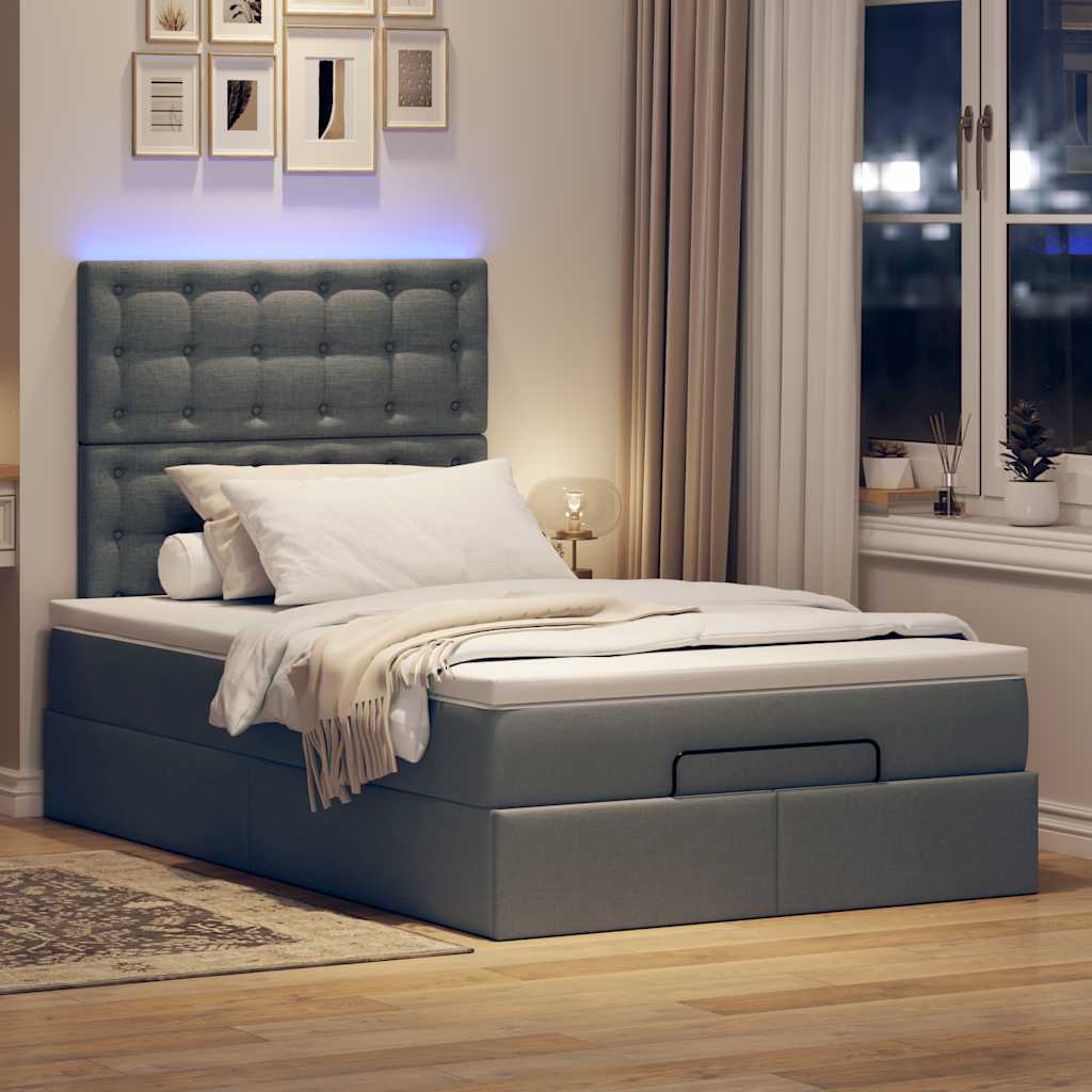 Οθωμανικό κρεβάτι με στρώμα & LEDs Σκούρο γκρι 120x200cm Ύφασμα