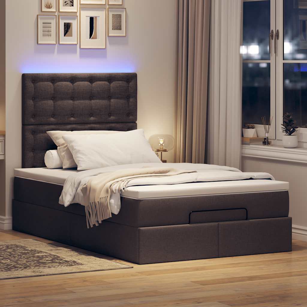 Οθωμανικό κρεβάτι με στρώμα & LEDs Σκούρο καφέ 120x200cm Ύφασμα