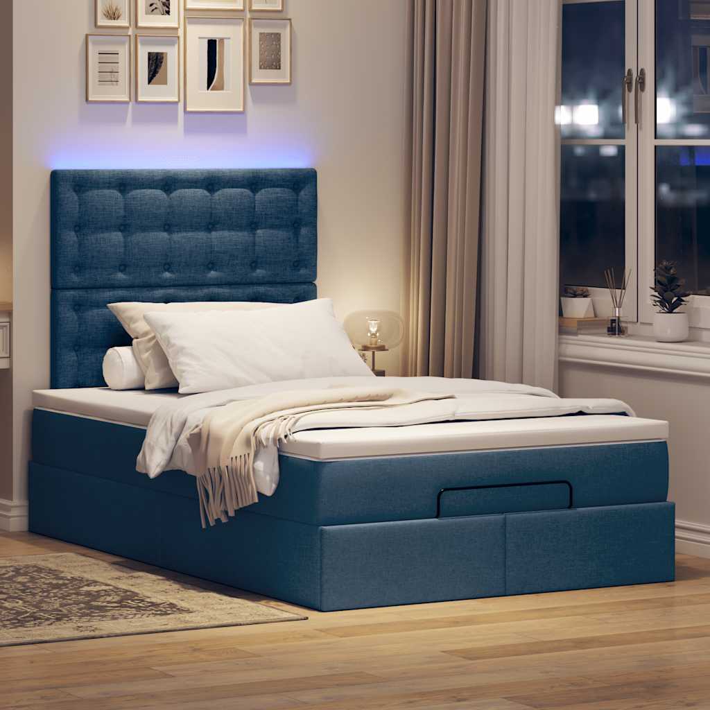 Οθωμανικό κρεβάτι με στρώμα & LEDs Μπλε 120x200 cm Ύφασμα