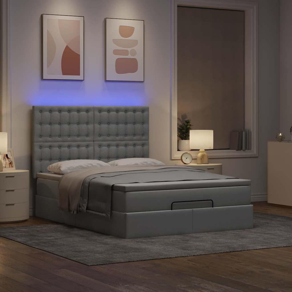 Οθωμανικό κρεβάτι με στρώμα & LEDs Ανοιχτό γκρι ύφασμα