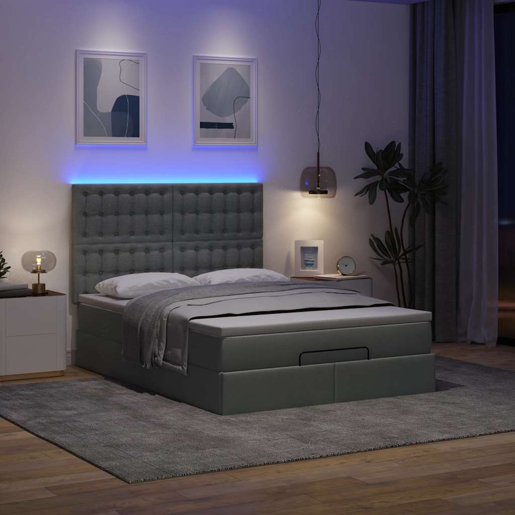 Οθωμανικό κρεβάτι με στρώμα & LEDs Σκούρο γκρι 140x200cm Ύφασμα