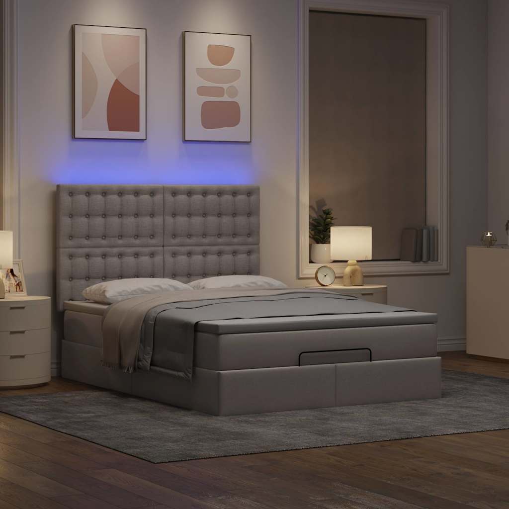 Οθωμανικό κρεβάτι με στρώμα & LEDs Taupe 140x200 cm Ύφασμα