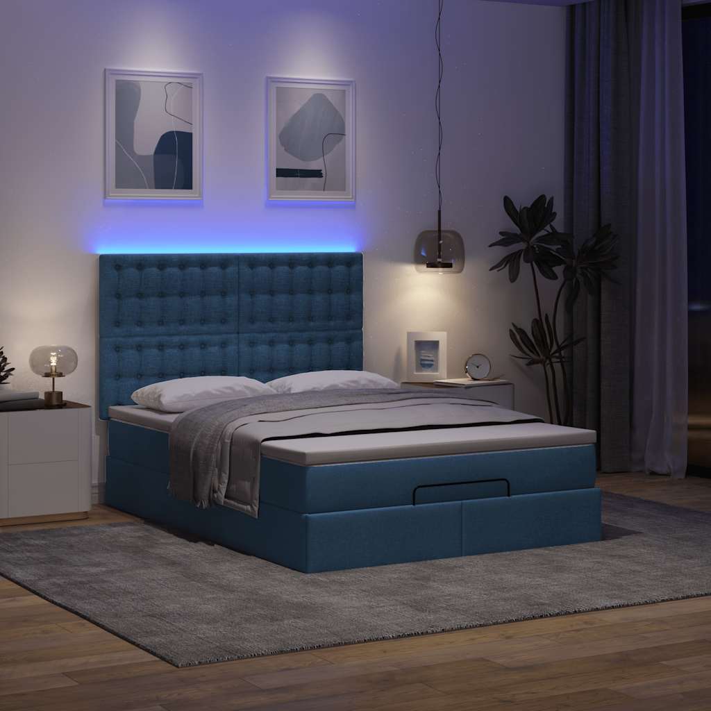 Οθωμανικό κρεβάτι με στρώμα & LEDs Μπλε 140x200cm ύφασμα