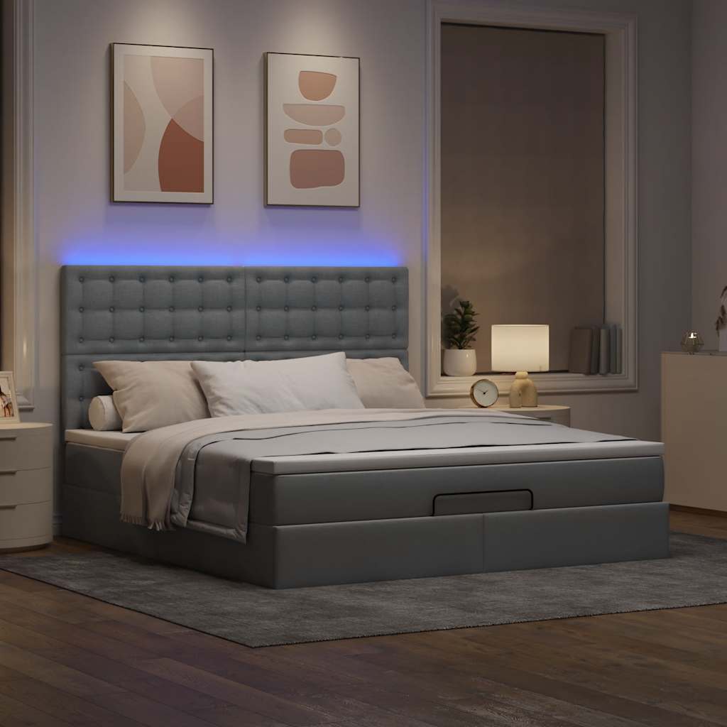 Οθωμανικό κρεβάτι με στρώμα&LEDs Ανοιχτό γκρι 160x200cm Ύφασμα