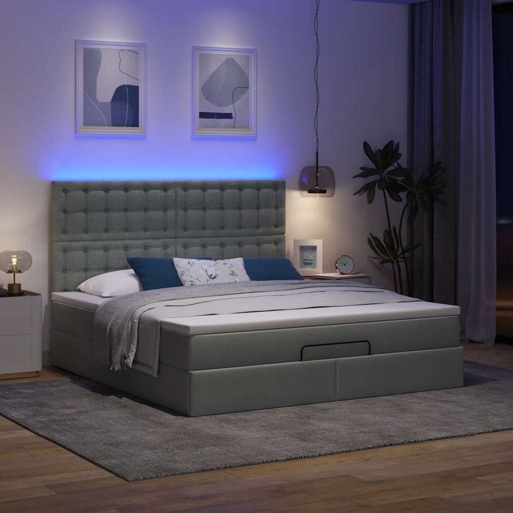 Οθωμανικό κρεβάτι με στρώμα & LEDs Σκούρο γκρι 160x200cm ύφασμα