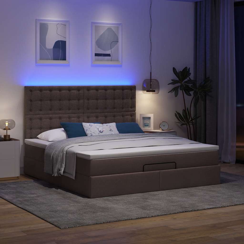 Οθωμανικό κρεβάτι με στρώμα & LEDs Σκούρο καφέ 160x200cm ύφασμα