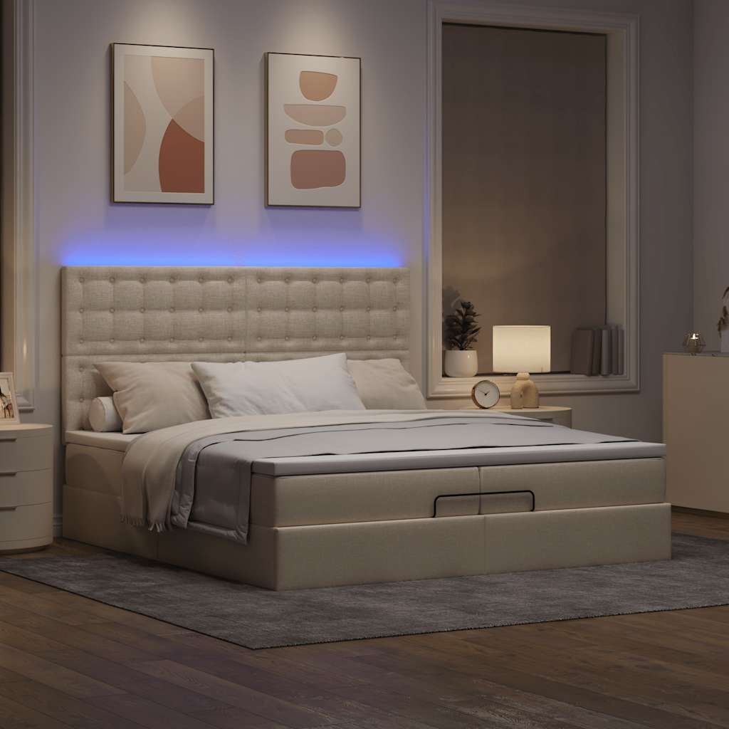 Οθωμανικό κρεβάτι με στρώματα & LEDs Κρέμα 200x200cm ύφασμα
