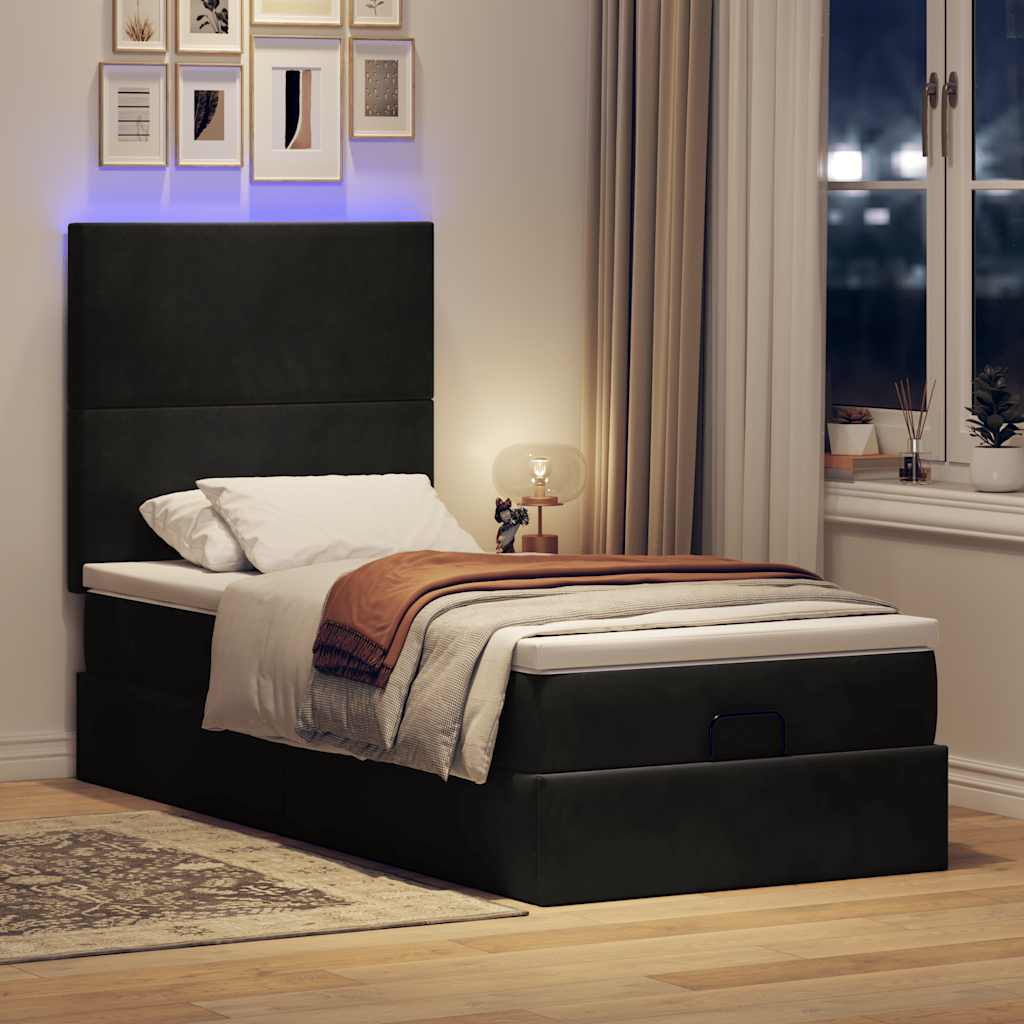 Οθωμανικό κρεβάτι με στρώματα & LEDs Μαύρο 90x200cm Velvet