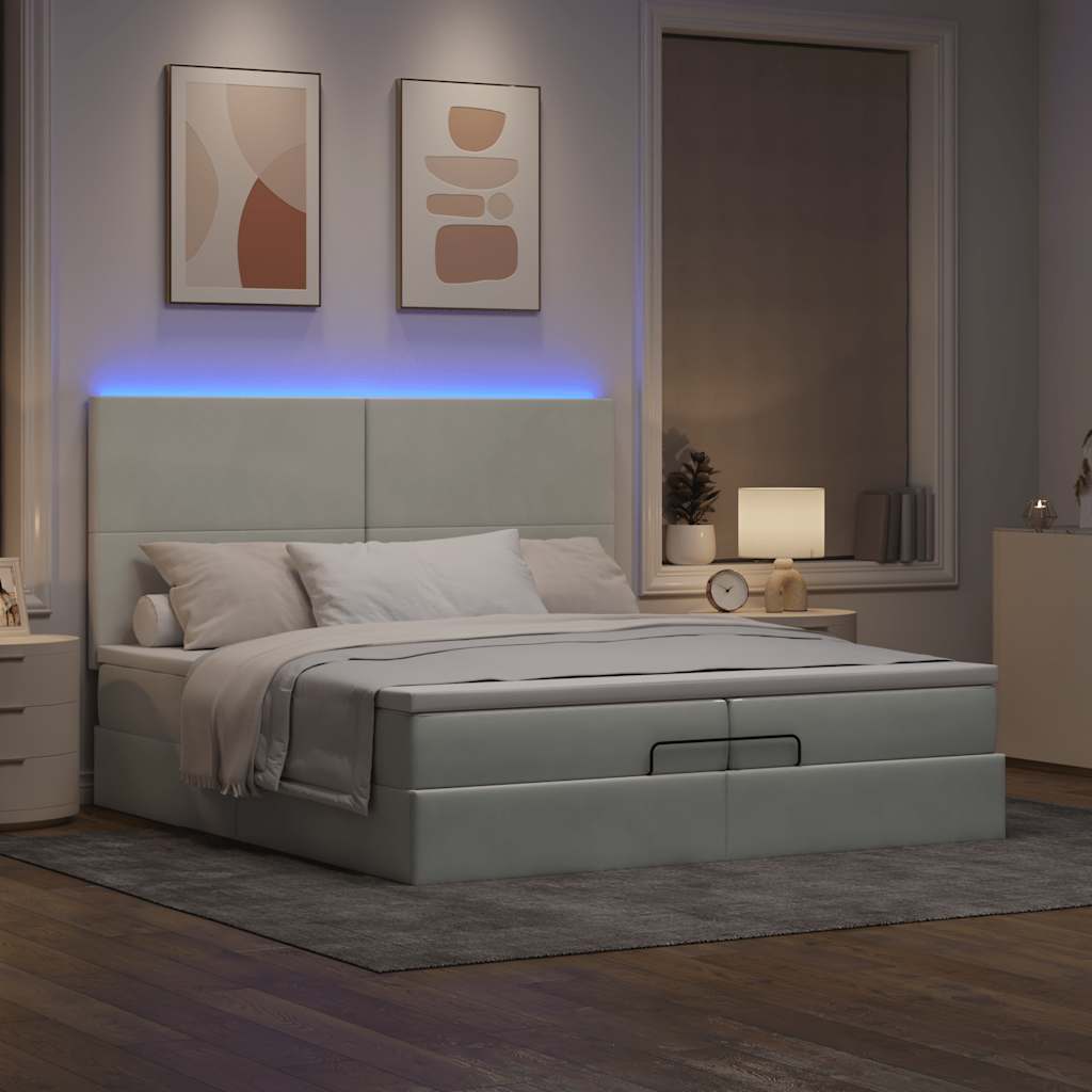Οθωμανικό κρεβάτι με στρώματα & LEDs Ανοιχτό γκρι Βελούδο