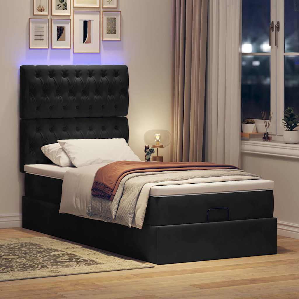 Οθωμανικό κρεβάτι με στρώματα & LEDs Μαύρο 90x200cm Velvet