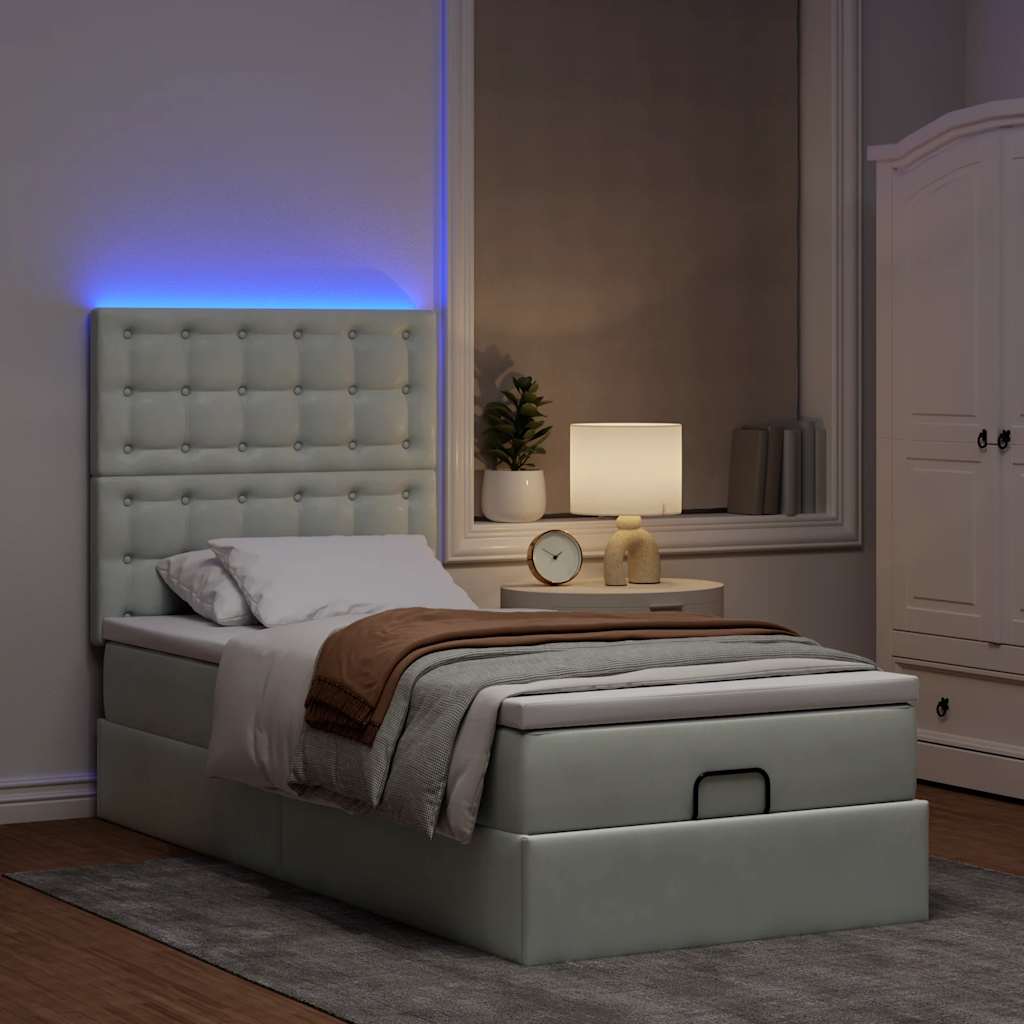 Οθωμανικό κρεβάτι με στρώματα & LEDs Ανοιχτό γκρι Βελούδο