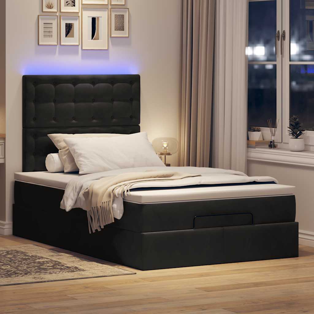Οθωμανικό κρεβάτι με στρώματα & LEDs Μαύρο 120x190cm Velvet